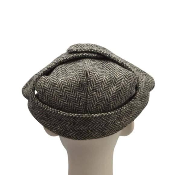 Hanna Hats L L Bean Tweed Donegal Touring Cap With Ear Flaps Mens L Black White - Picture 9 of 12